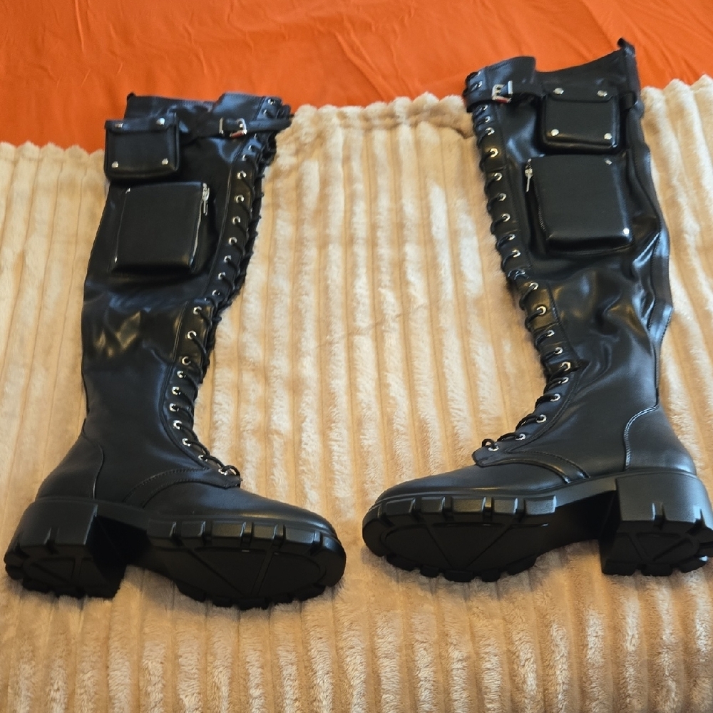 Black Lace-Up Knee-High Boots🖤NEW  🖤 SIZE 10 - Picture 5 of 12